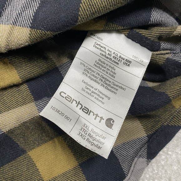 Carhartt Flannel Shirt Mens 3XL‎ Hamilton Rugged Flex Plaid Work 103820 - Picture 5 of 6